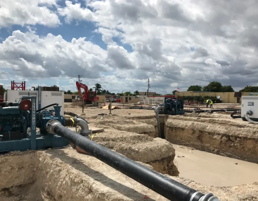 A Holland Pump wellpoint dewatering system on a construction site removing groundwater