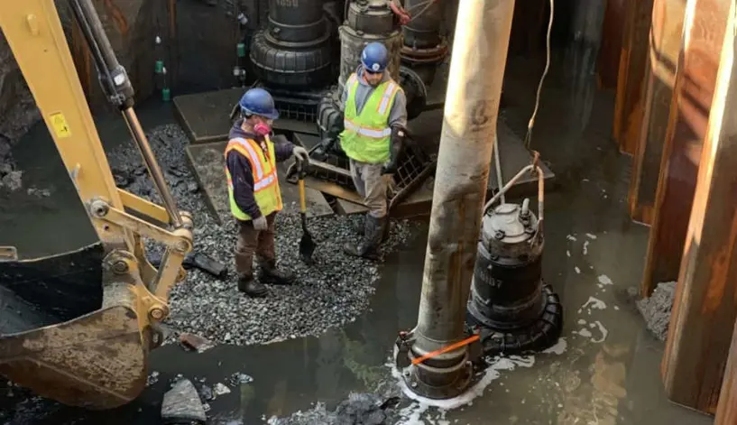 A rented electric submersible pump being used on an infrastructure project in the US