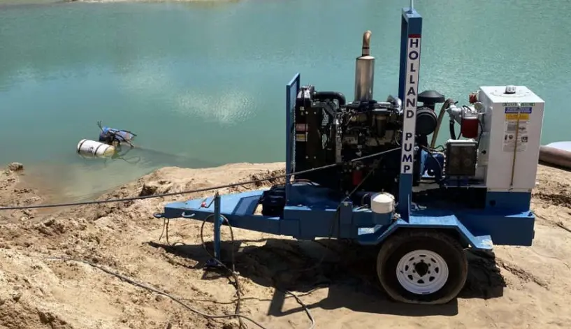 A Holland Pump hydraulic submersible pump being rented for an infrastructure project